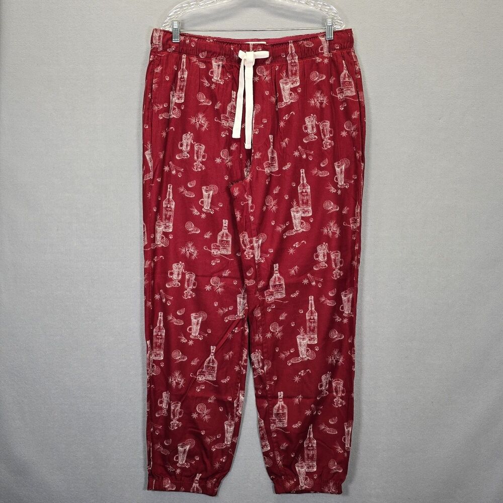 Abercrombie Fitch Mens Lounge Pants XL Red Cocktail Print Pajama Joggers